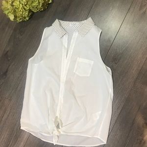 Equipment polka dot collar tie tank top